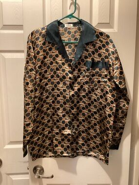 Silk-Effect Geometric Print Men's PJ set in Gold and Teal - Unbranded